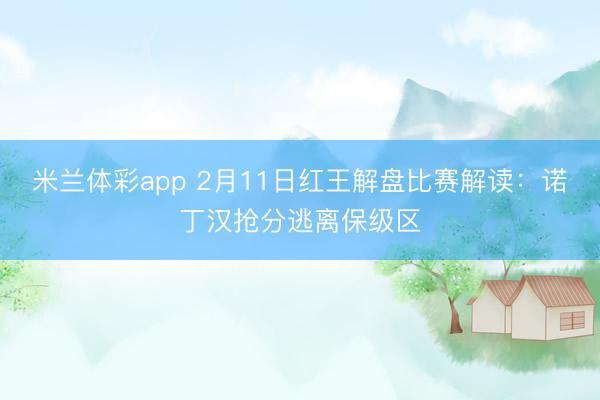 米兰体彩app 2月11日红王解盘比赛解读：诺丁汉抢分逃离保级区