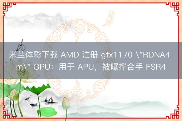 米兰体彩下载 AMD 注册 gfx1170 ＂RDNA4 m＂ GPU：用于 APU，被曝撑合手 FSR4