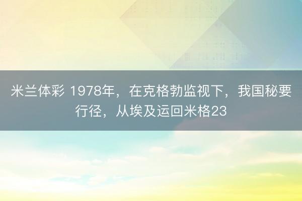 米兰体彩 1978年，在克格勃监视下，我国秘要行径，从埃及运回米格23