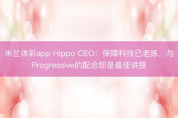 米兰体彩app Hippo CEO：保障科技已老练，与Progressive的配合即是最佳讲授