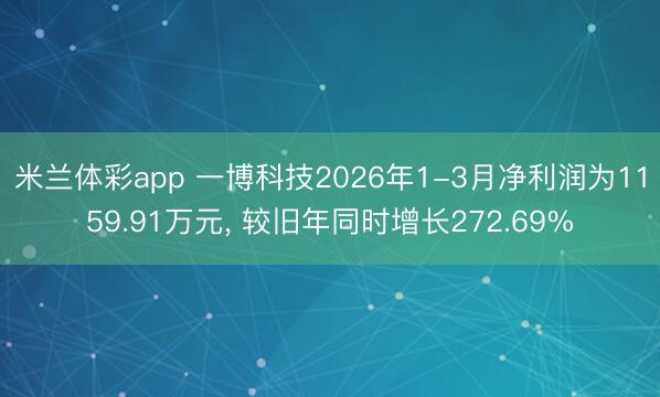 米兰体彩app 一博科技2026年1-3月净利润为1159.91万元， 较旧年同时增长272.69%