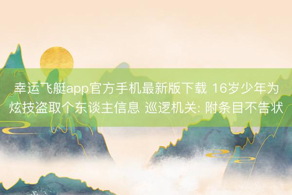 幸运飞艇app官方手机最新版下载 16岁少年为炫技盗取个东谈主信息 巡逻机关: 附条目不告状