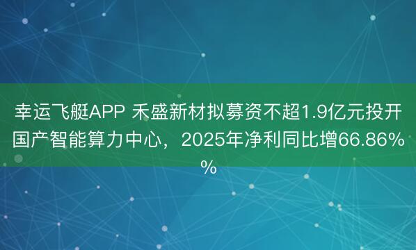 幸运飞艇APP 禾盛新材拟募资不超1.9亿元投开国产智能算力中心,2025年净利同比增66.86%